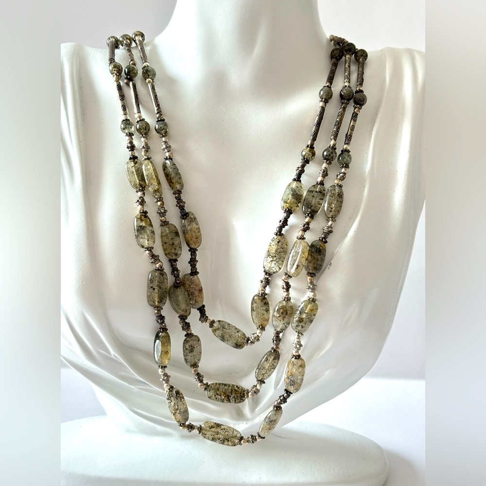 Multi strand Freeform Nugget labradorite necklace